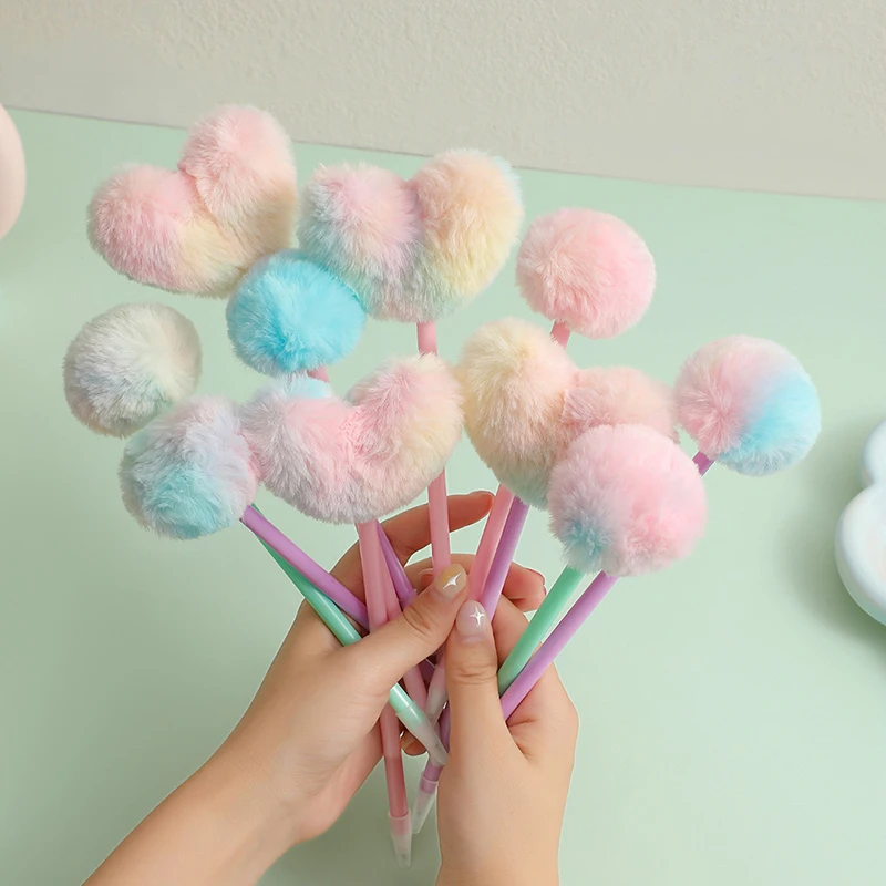 

Children's Cute Stationery Plush Pen Fun Cartoon Heart Shape Plush Ball Pen Student Creative Ball Pen Office Supplies Gift Pen