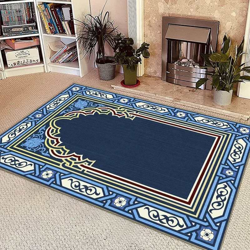 Qibla Floor Mat Muslim Print Prayer Home Living Room Bedroom Carpet Easy Care  Rug Anti-slip Carpets for   Decor