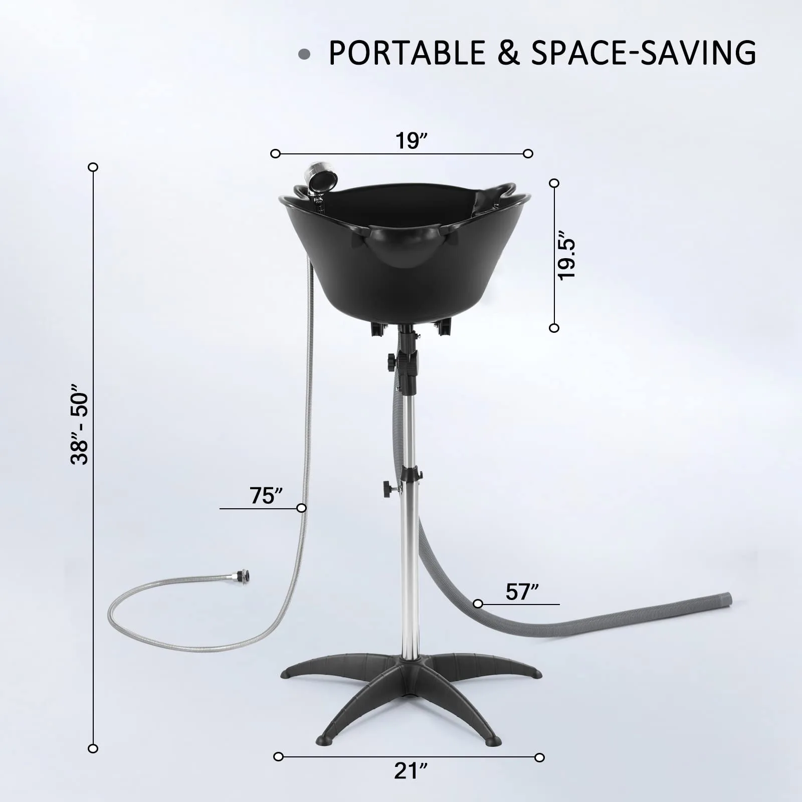 

Mobile Standing Hair Wash Basin Beauty Salon Floor-Mounted Adjustable Height Hair Wash Basin Includes Showerhead Rack