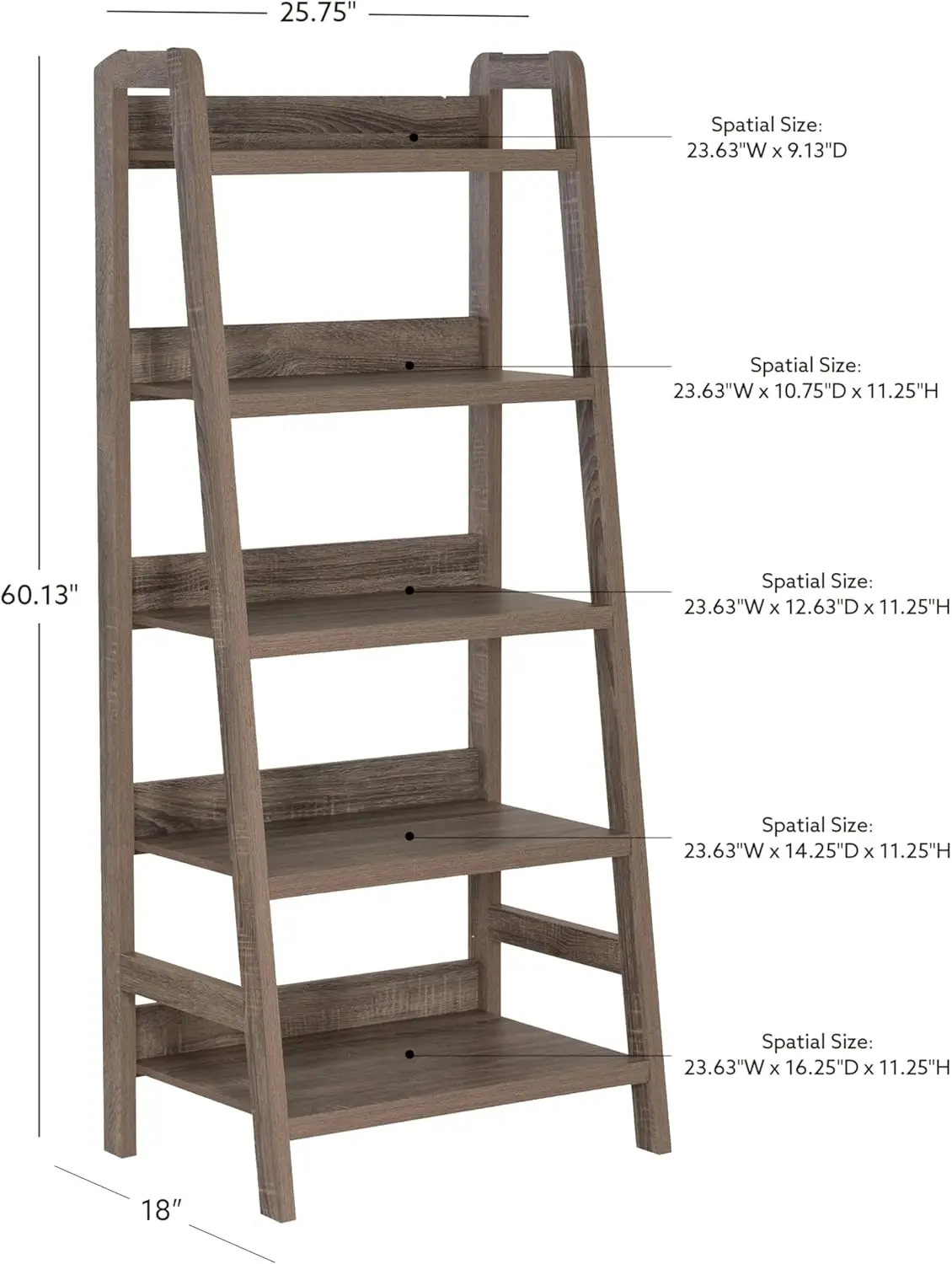 Tracey Greywash Holz fünf Regal Leiter Bücherregal von