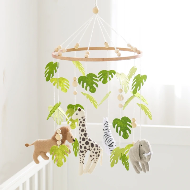 Culla mobile bambino letto in legno campana sonaglio giocattolo 0-12 mesi cartone animato feltro foresta animale letto campana appesa staffa in legno sonaglio mobile giocattolo