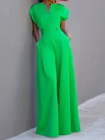 UOOZEE Women's Jumpsuits 2025 V-Neck Cap Sleeves High Waisted Wide Leg Solid Color Loose Elegant Office Commute Formal Overalls - Image 4