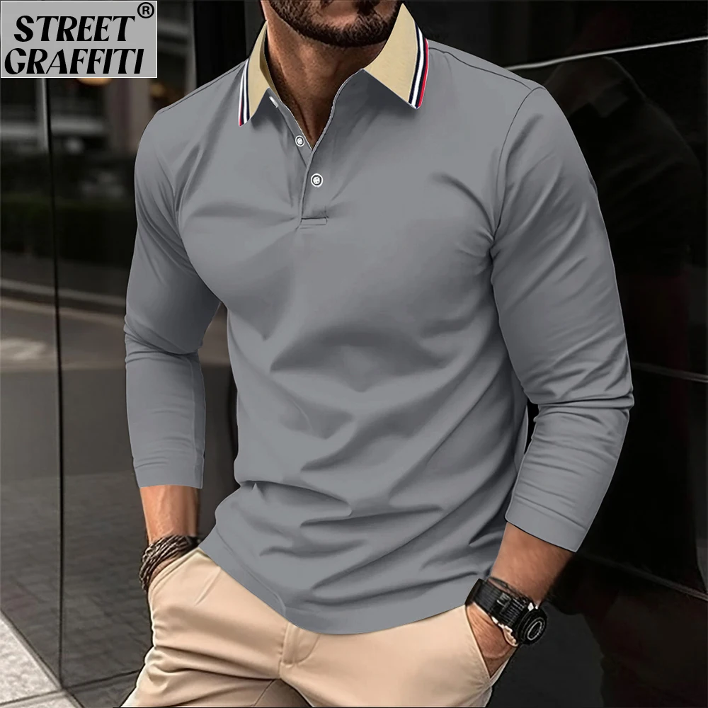 Neue Männer Sommer Langarm Polo Atmungsaktivem Casual Polo-Shirt Solide Mode T-Shirt Dropshipping