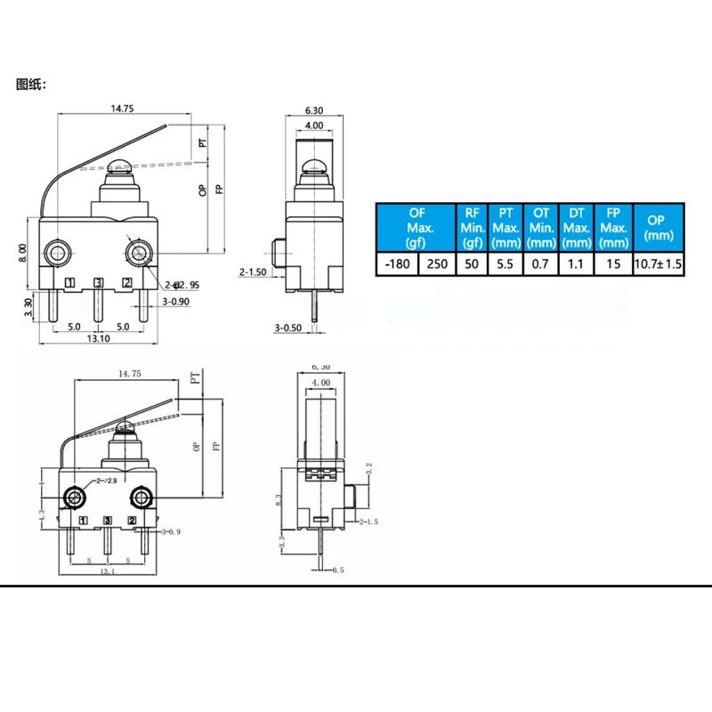 1 Stück 100% Taiwan ZING EAR kleiner Mikro-Bewegungs-Autozündschloss-Knopfschalter mit 3-Pin-Griff G303-130P40A14 – Detail 2