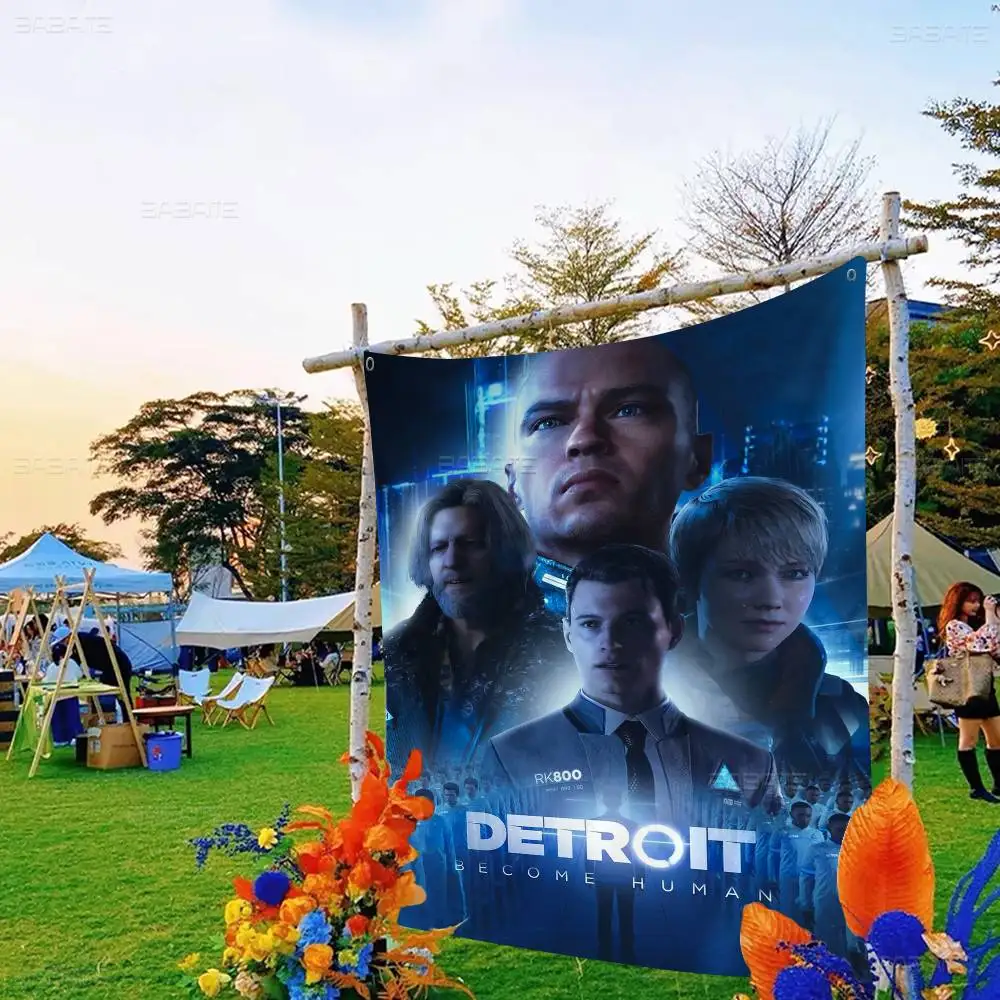 Game D-Detroit Become Human High End Quality Banner Printing Artistic Atmosphere Style Camping Flag