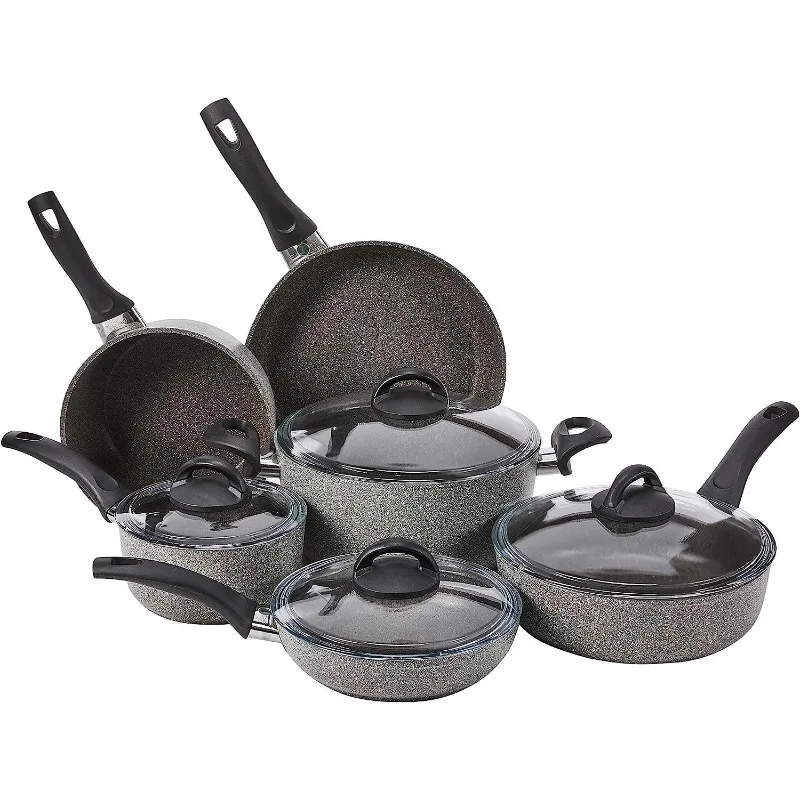 

Parma by HENCKELS 10-pc Nonstick Pot and Pan Set, Made in Italy, Set includes fry pans, saucepans, sauté pan and Dutch oven