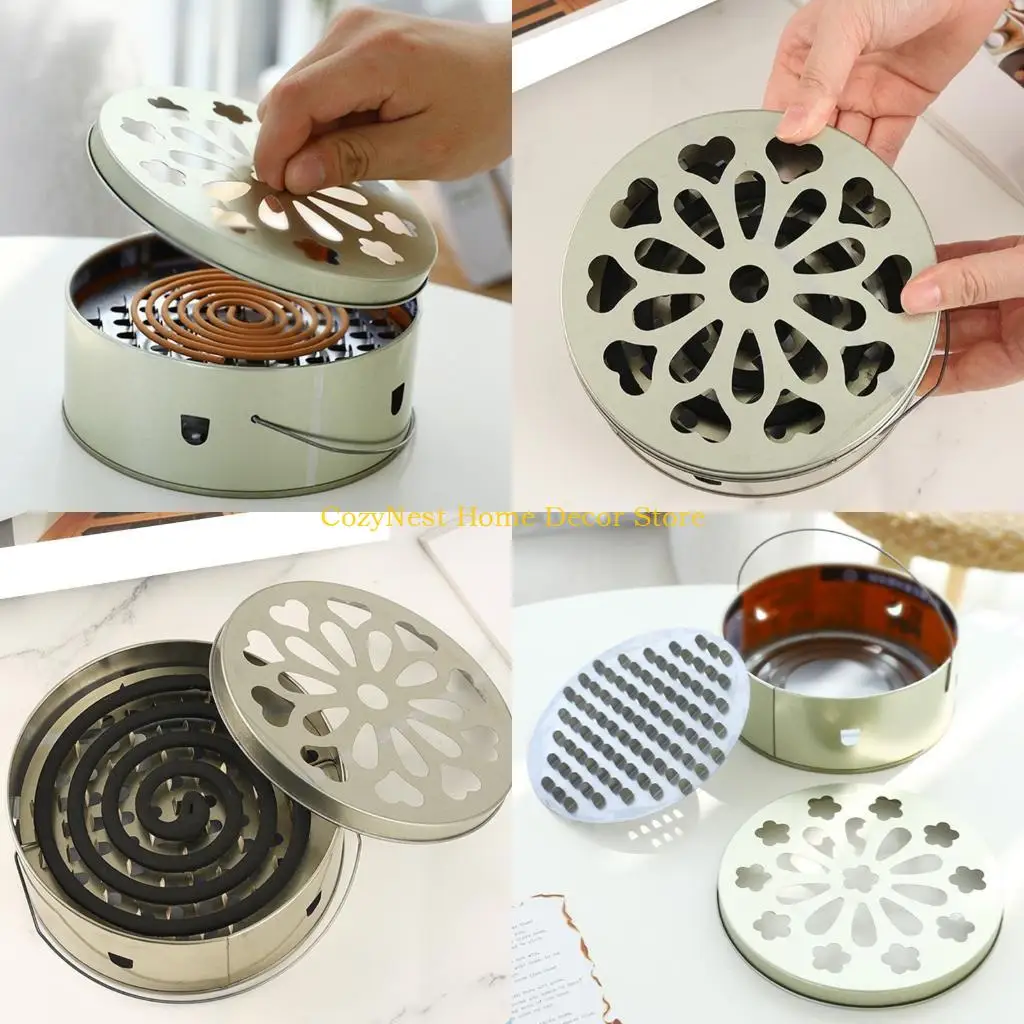 

92MF портативный держатель для благовоний от комаров, вентилируемое основание, съемный пеплоуловитель с крышкой для наружного и