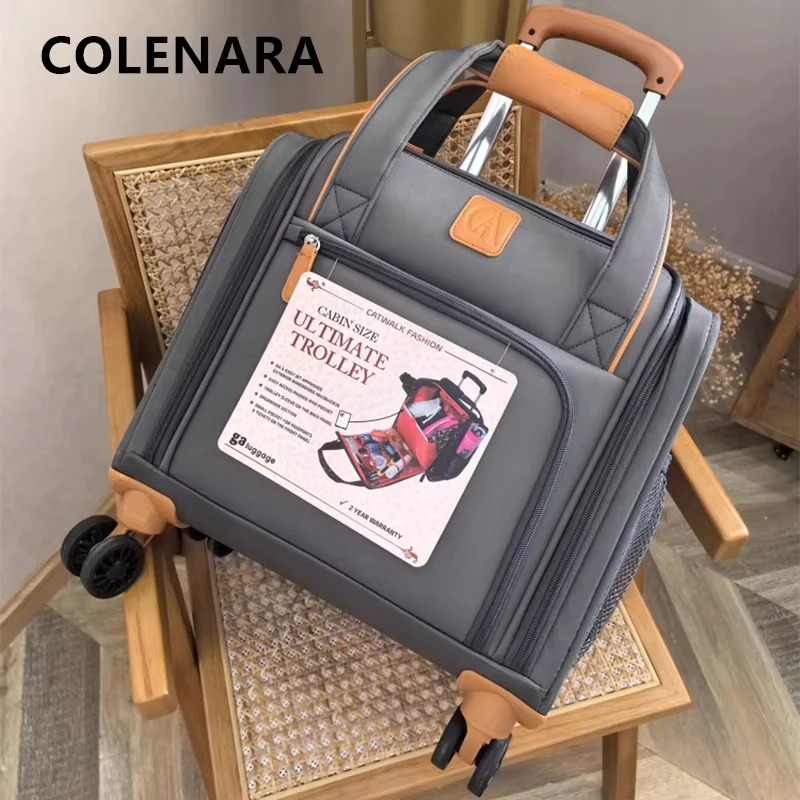 COLENARA Women's Suitcase Oxford Cloth Boarding Box 16 Inch Small Trolley Case Cart Style Travel Bag Men's Rolling Luggage
