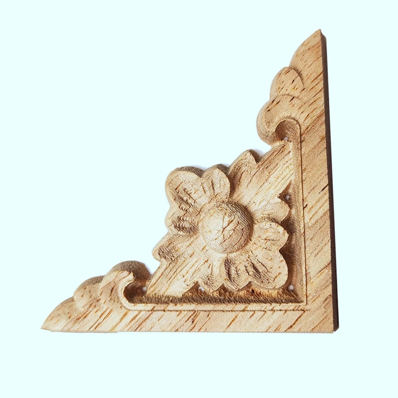 10Pcs Carved Unpainted European Wood Furniture Window Corner Wood Applique Onlay Wood Figurines Ornamental