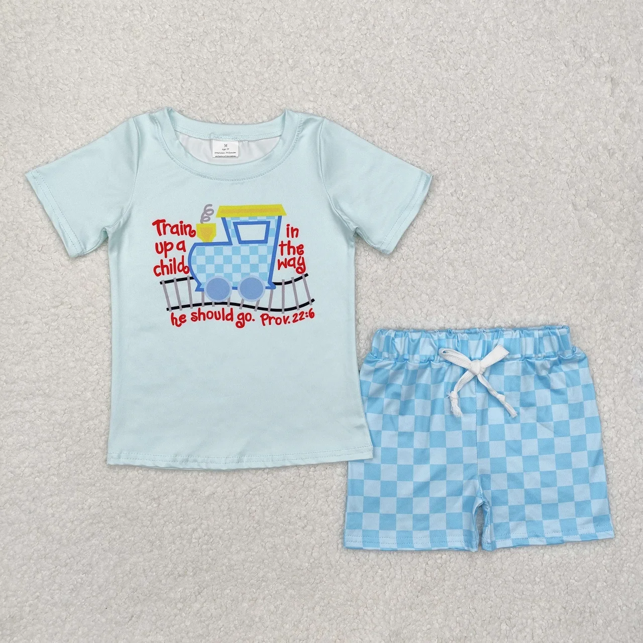 Wholesale Toddler Short Sleeves Trains Shirt Kids Plaid Floral Shorts Baby Boy Girl Set Children Summer Infant Outfit