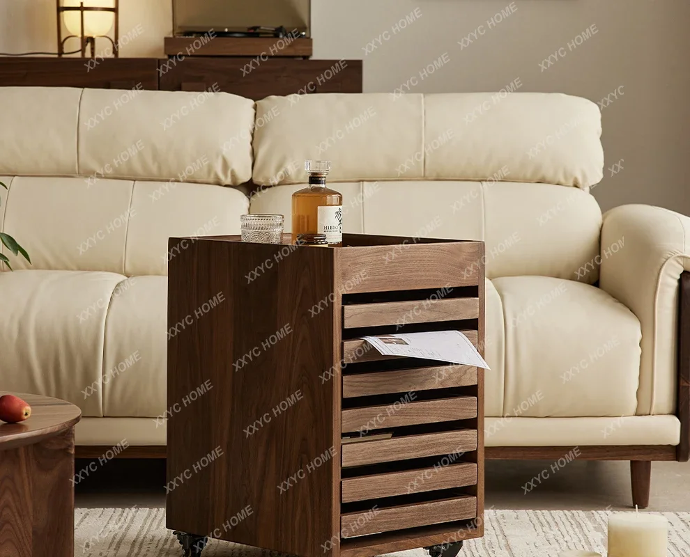 HMJBlack walnut file cabinet household solid wood removable drawer retro small storage locker