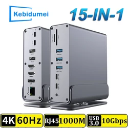 15 in 1 USB C Docking Station 4K HD Vertical Hub with Triple Monitor RJ45 1000M,USB 3.0/2.0,PD 3.0,SD/TF,Audio 3.5 for Laptop PC