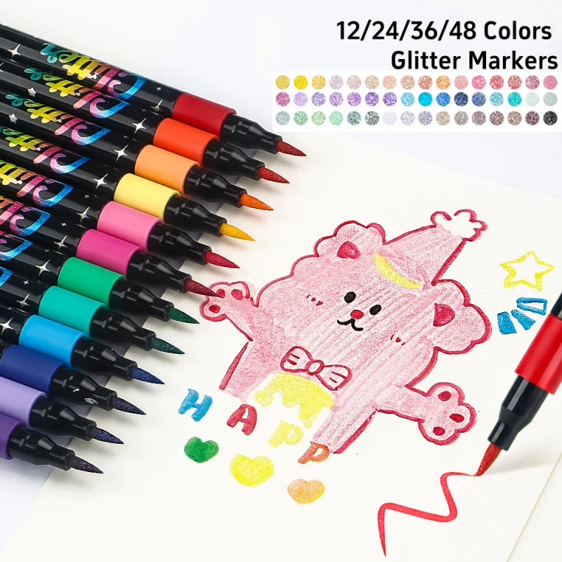 

12/24/36/48 цветов, набор блестящих маркеров, студенческая художественная живопись, раскраска, маркировка ключей, канцелярские принадлежности, мягкие перья, флэш-маркеры, товары для рукоделия