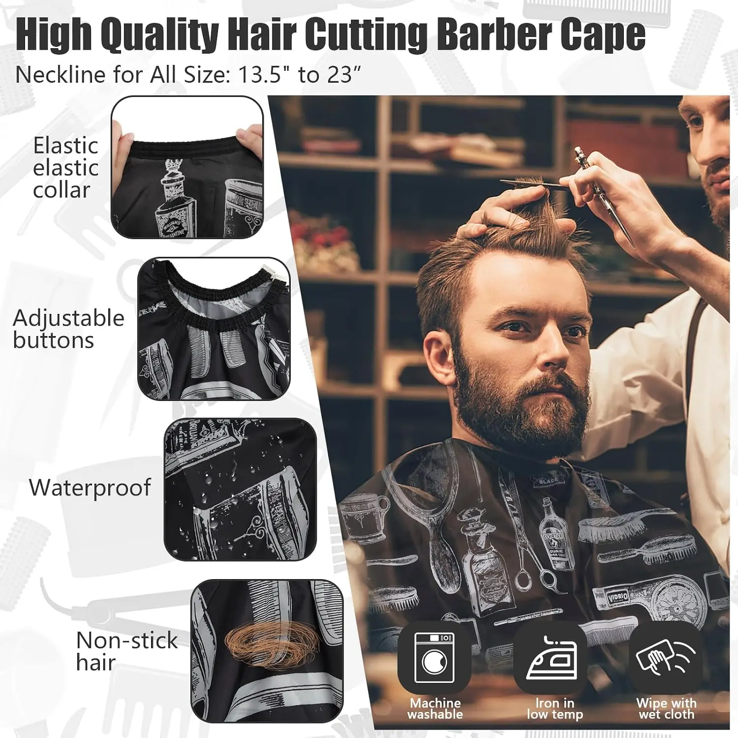 Friseurumhang mit Nackenbürste, Haarbürsten, Haarklammern-Set, professionelles Friseurzubehör, Reinigungsmittel für den Salon – Detail 3