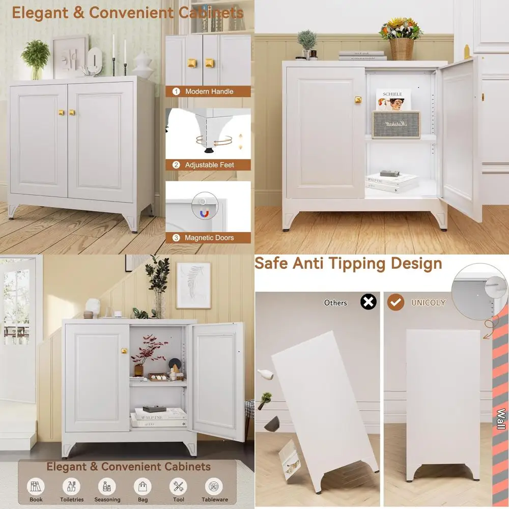 

33 High White Sideboard Buffet Cabinet with Doors, Shelves, and Coffee Bar for Living Room Assembly Required