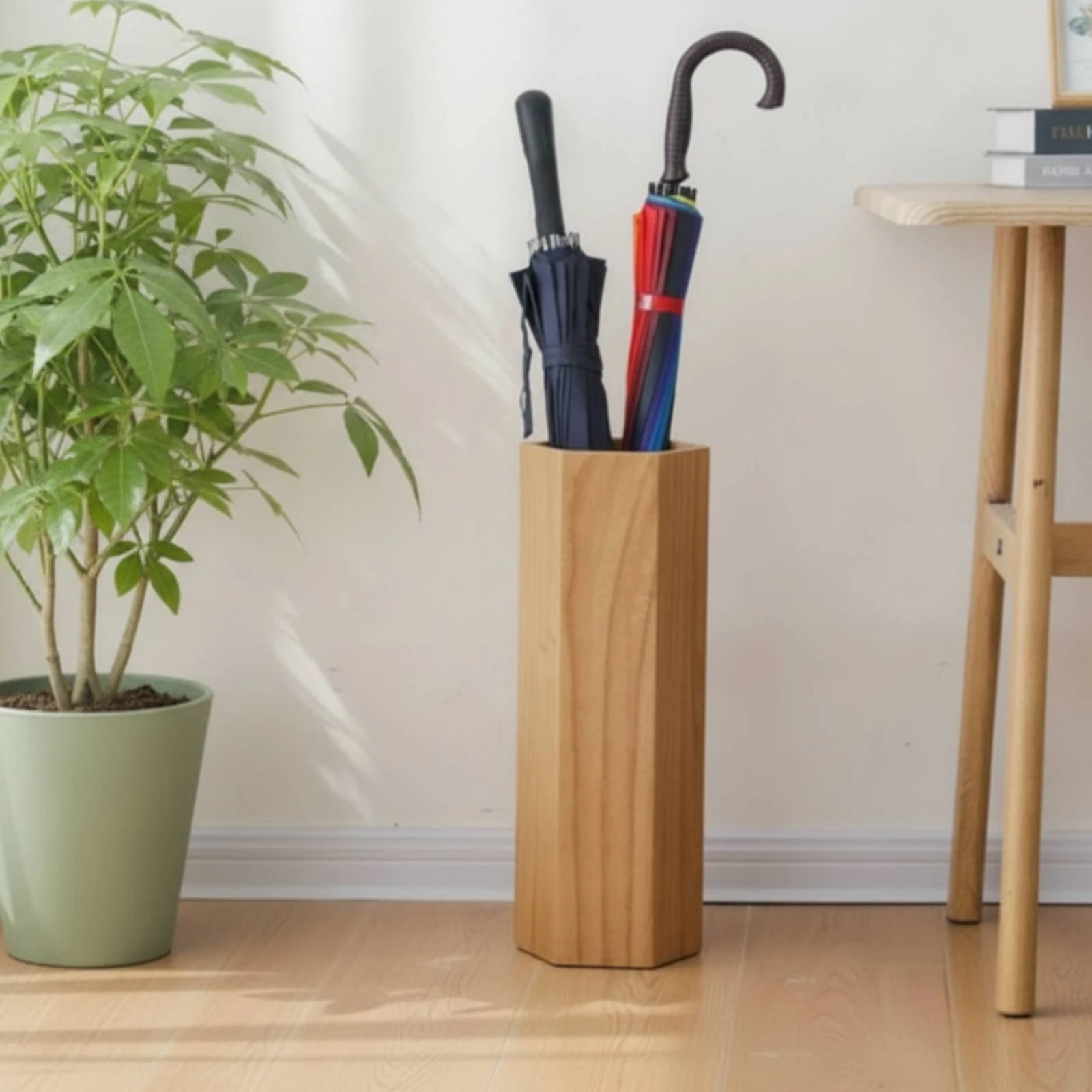Wooden Umbrella Stand Hexagonal Umbrella Rack Organizer Slim Furniture Tipping-Resistant for Entryway, Foyer