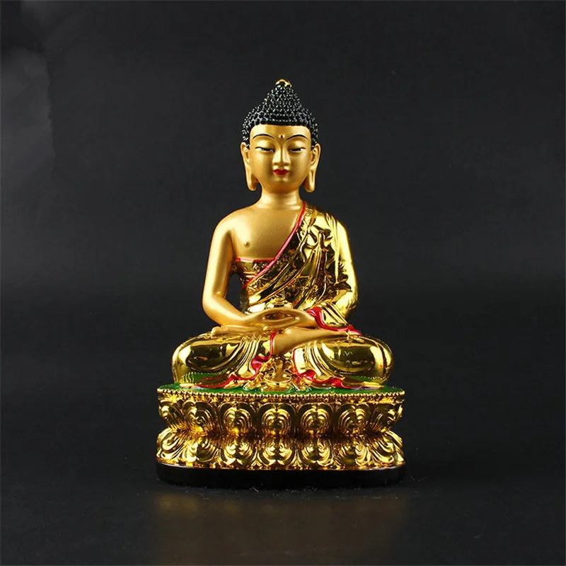 Auspicious Triratna Amitabha  Buddha Statue Resin Coloured Drawing 13cm Figure of Buddha Solemn Temple Good luck Decoration