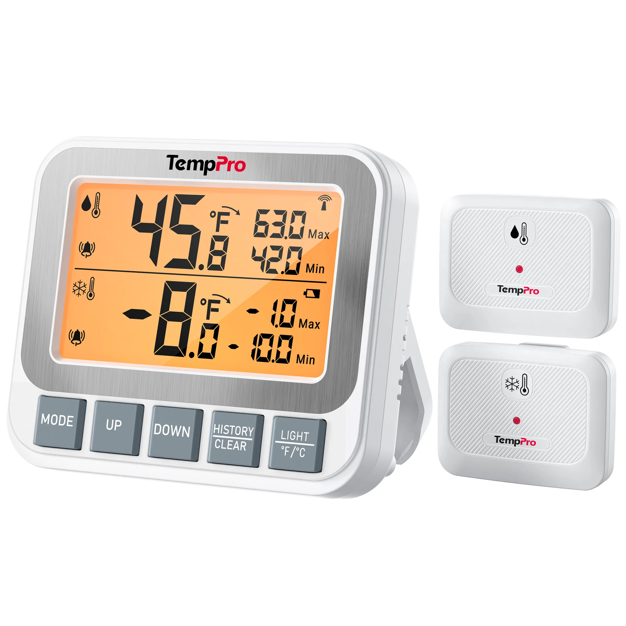 TempPro TP210B 150M Wireless Refrigerator/Freezer Thermometer with Alarm Function, Rechargeable Backlit Digital Thermometer