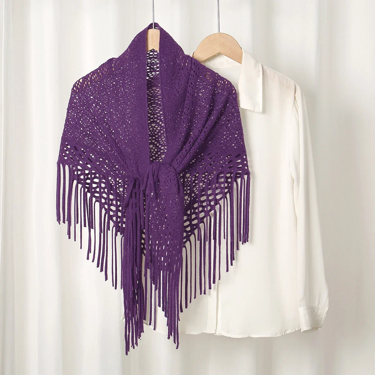 

Knit Hollow Out Fake Collar Warm Tassel Shawl Scarf Fashion Pullover Lightweight Solid Knitted Large Scarfs Women Muffler Wrap
