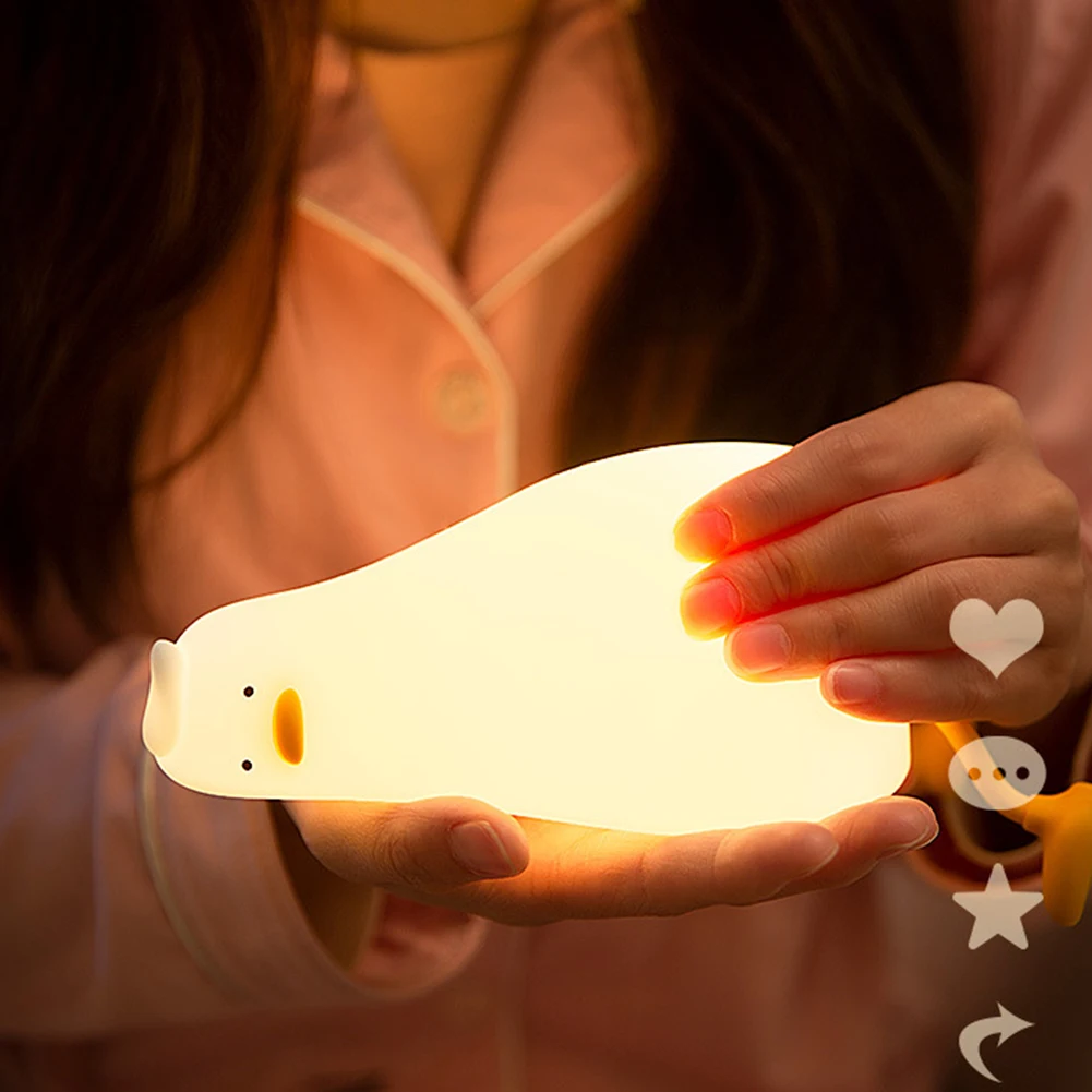 Lampe LED en silicone canard couché, lampe de chevet pour chambre d'enfant, lampe de chevet, lampe d'allaitement, aste par USB, 3 niveaux, intensité variable