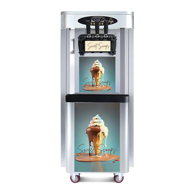 Commercial Automatic Soft Serve Ice Cream Maker Machine New Home Use Yogurt Milk Chocolate Water Economical Motor Three Flavors