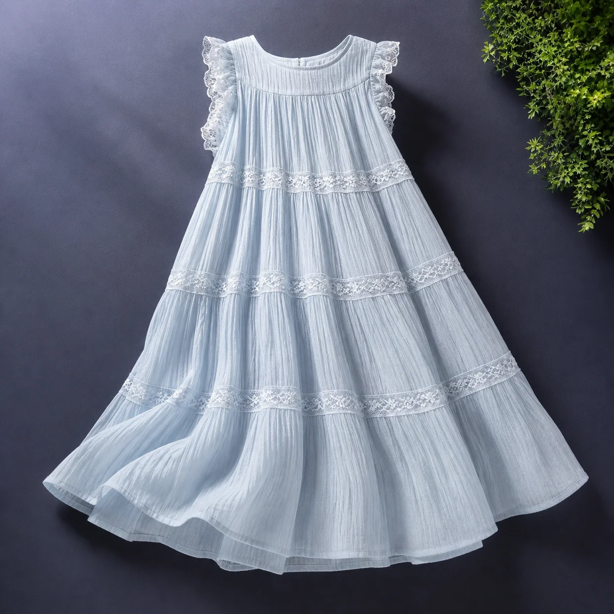 Baby Dresses For Girls Ruffle Fly Sleeve Lace Tiered Sundress Summer Casual Girls Clothes Light Blue Flowy 5 6 8 10 12 13 Years