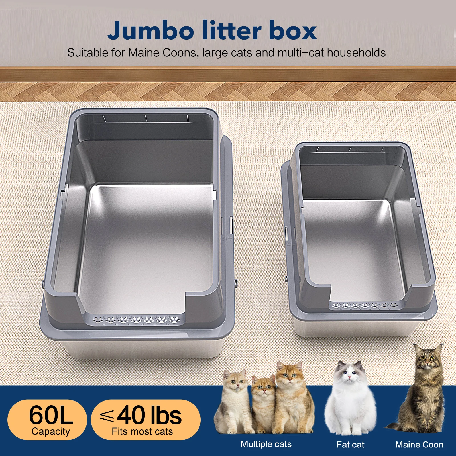 特大XXLステンレス製猫用トイレ(蓋付き)、長さ26インチ× - Self Cleaning Cat Litter Box Automatic のレビューと価格