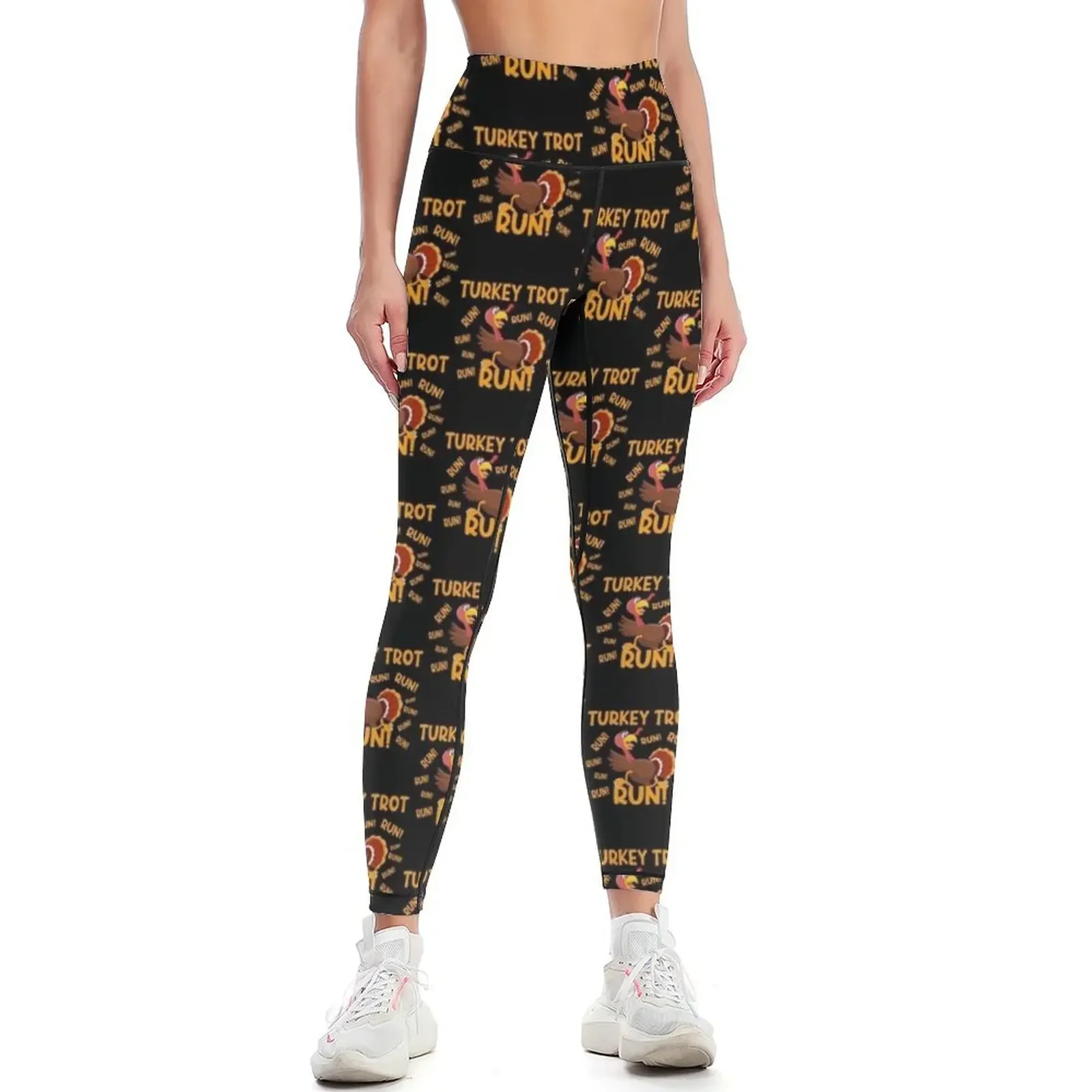 TURKEY TROT RUN! Funny Thanksgiving Turkey Trot Running Leggings Sports pants woman Fitness's gym clothes Womens Leggings