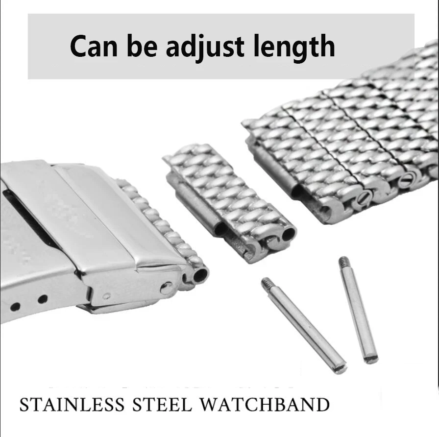 316L Solid stainless steel watchband for Breitling Wristband folding buckle 22mm 24mm Men\'s Watch strap silver mesh Bracelet