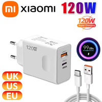 Xiaomi 120W Original Fast Charger USB 3.0 Type-C PD Cable 2 In 1 Charger Quick Charge Adapter For iPhone Samsung Xiaomi EU US UK