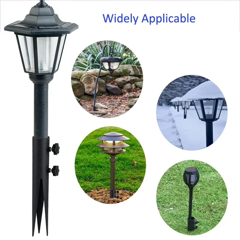 Estacas de acero para linterna, estacas de jardín para luces al aire libre, puntas de tierra negras, estacas de repuesto para luces solares, 4 unidades