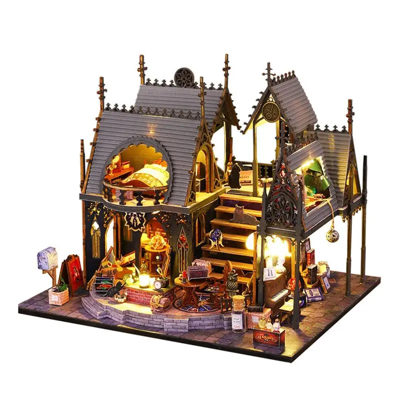 

A21Q -DIY Wooden Room Nook Kit 3D Wooden Puzzle Bookend DIY Book Nooks Kit For Bookshelf Decor, With Light DIY Model Kits For Ad