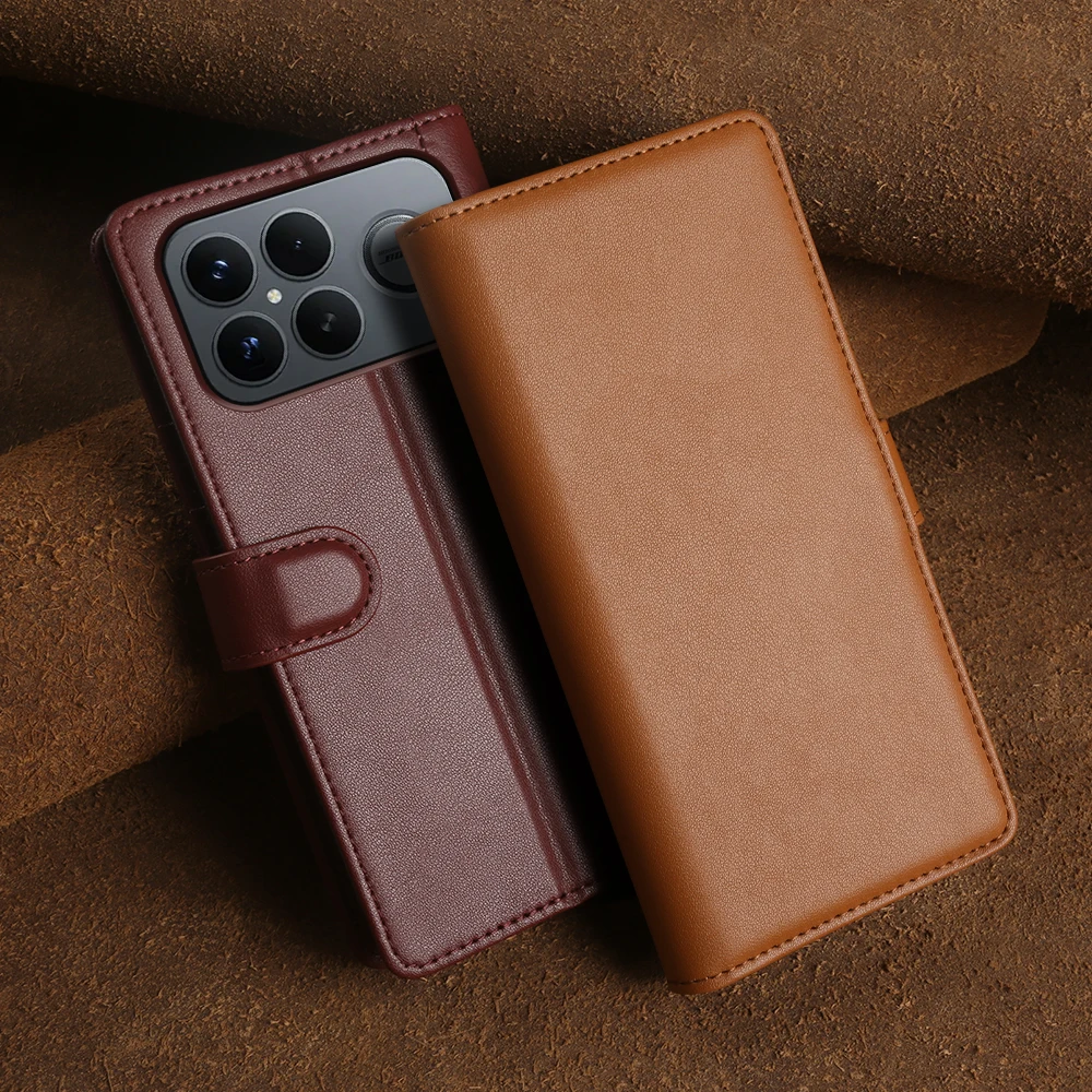 Genuine Real Leather Flip Case For Xiaomi Poco F8 Ultra Pro POCO C85x M6 Pro 4G Phone Cases Cover Wallet Coque Funda Capas Shell