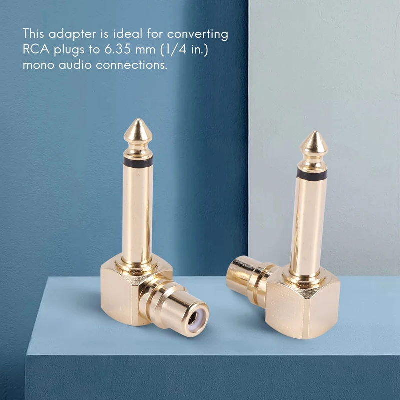 

A46T 2-PACK RCA Female Jack to 1/4 inch Mono Male Plug Right Angle Audio Adapter,gold