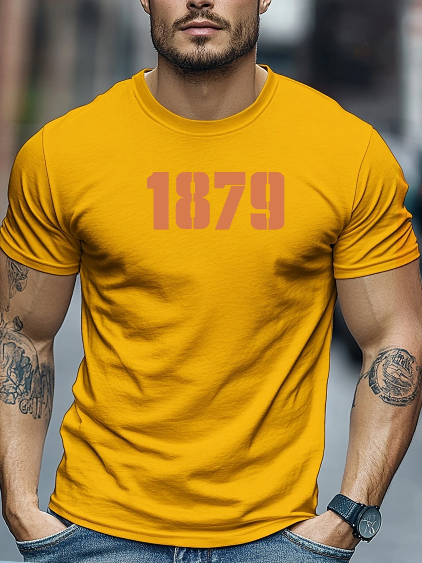 تي شيرت رجالي 1879 رسومات رقمية صيف لينة مريحة تناسب تي شيرت ملابس يومية قمم