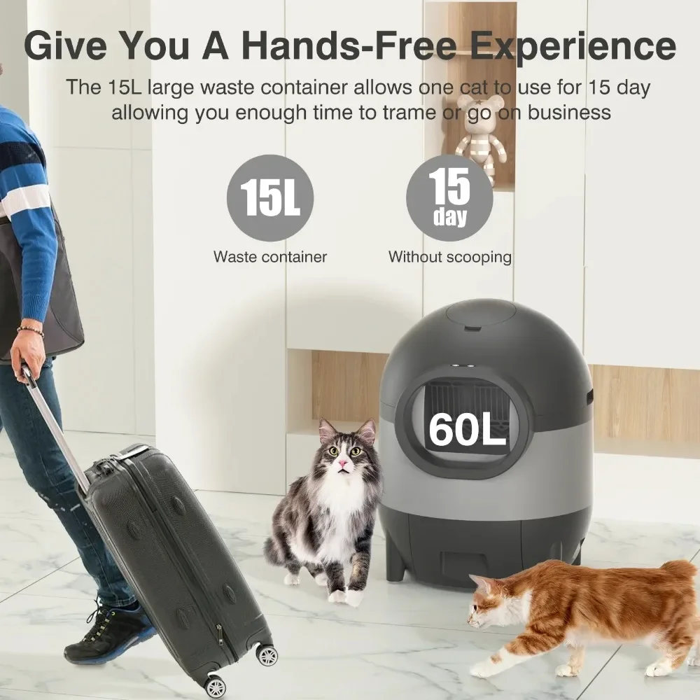 

Automatic Cat Litter Box 2.4G WiFi with APP Control, Cats LitterBox Self Cleaning, Black, Self-Cleaning Cat Litter Box