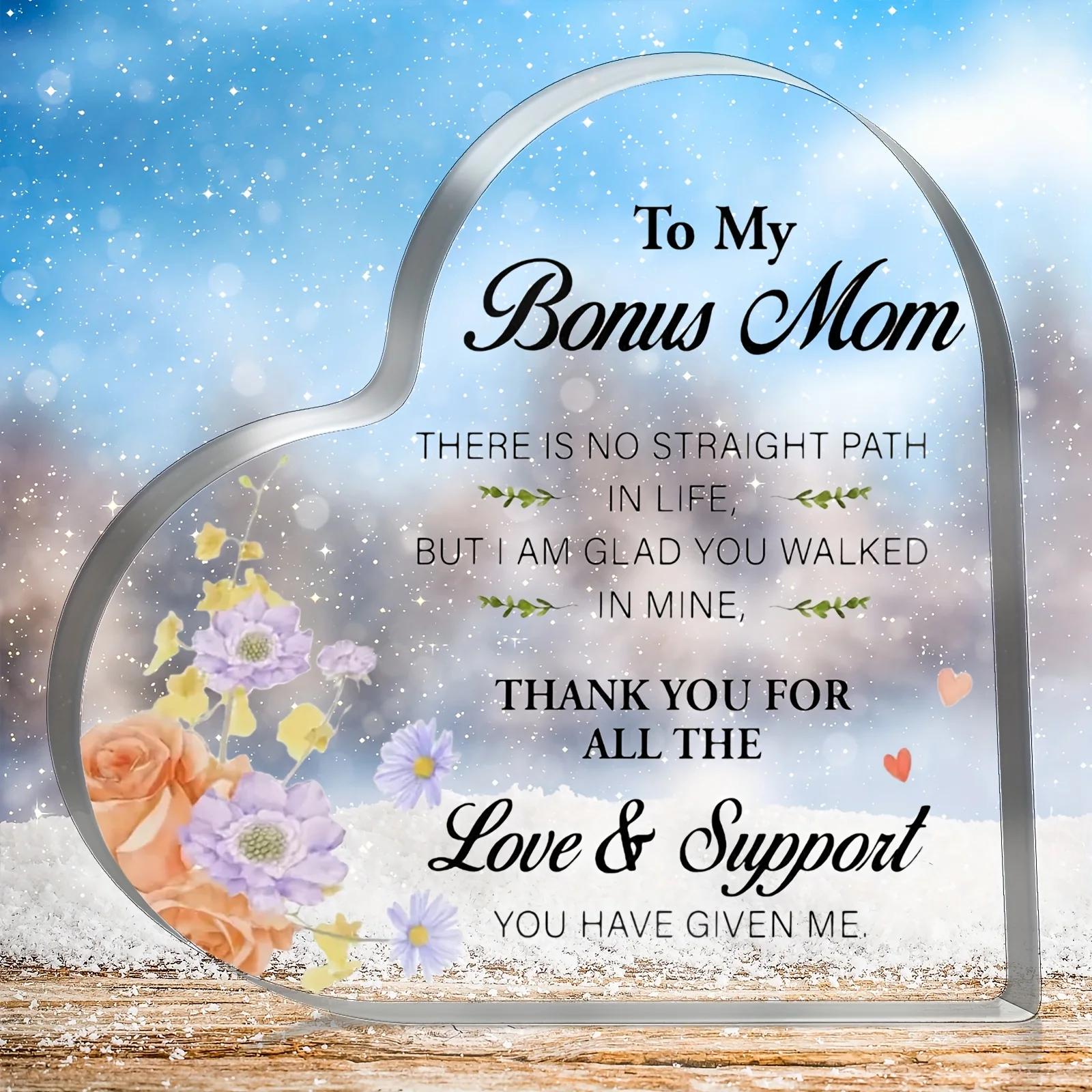 Heart Shaped Acrylic Thank You Plaque for Mom - Floral Mother's Day Gift with Inspirational Quote & Photo Frame