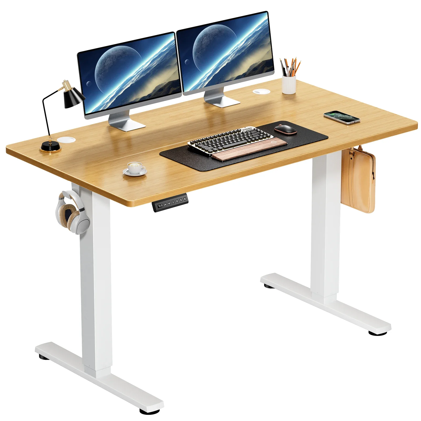 Electric Standing Desk Height Adjustable 40x24 Inch Stand Up Sit Stand Computer Workstation Ergonomic Work Table  Oak