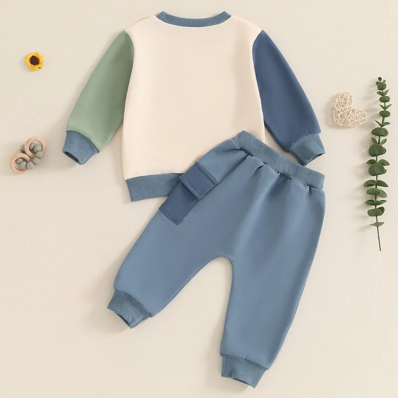 Set di pantaloni per neonato 2 pezzi vestiti autunnali manica lunga girocollo tasca con patta felpa e pantaloni Set abbigliamento per bambini