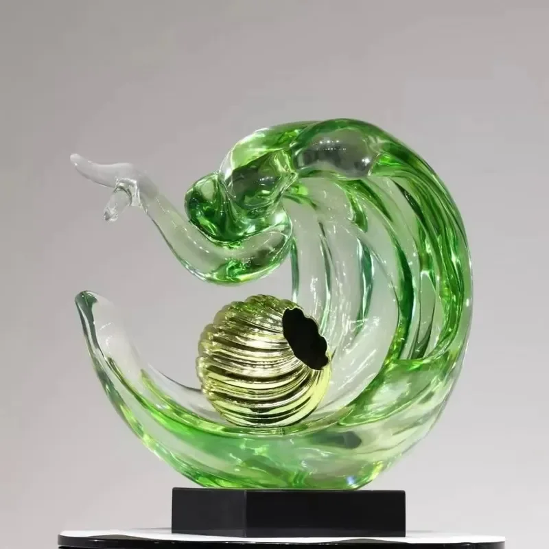 Modern Art Green Abstract Resin Sculpture Freestanding Irregular Shape Hand-painted Custom Size Total Project Solution Luxury