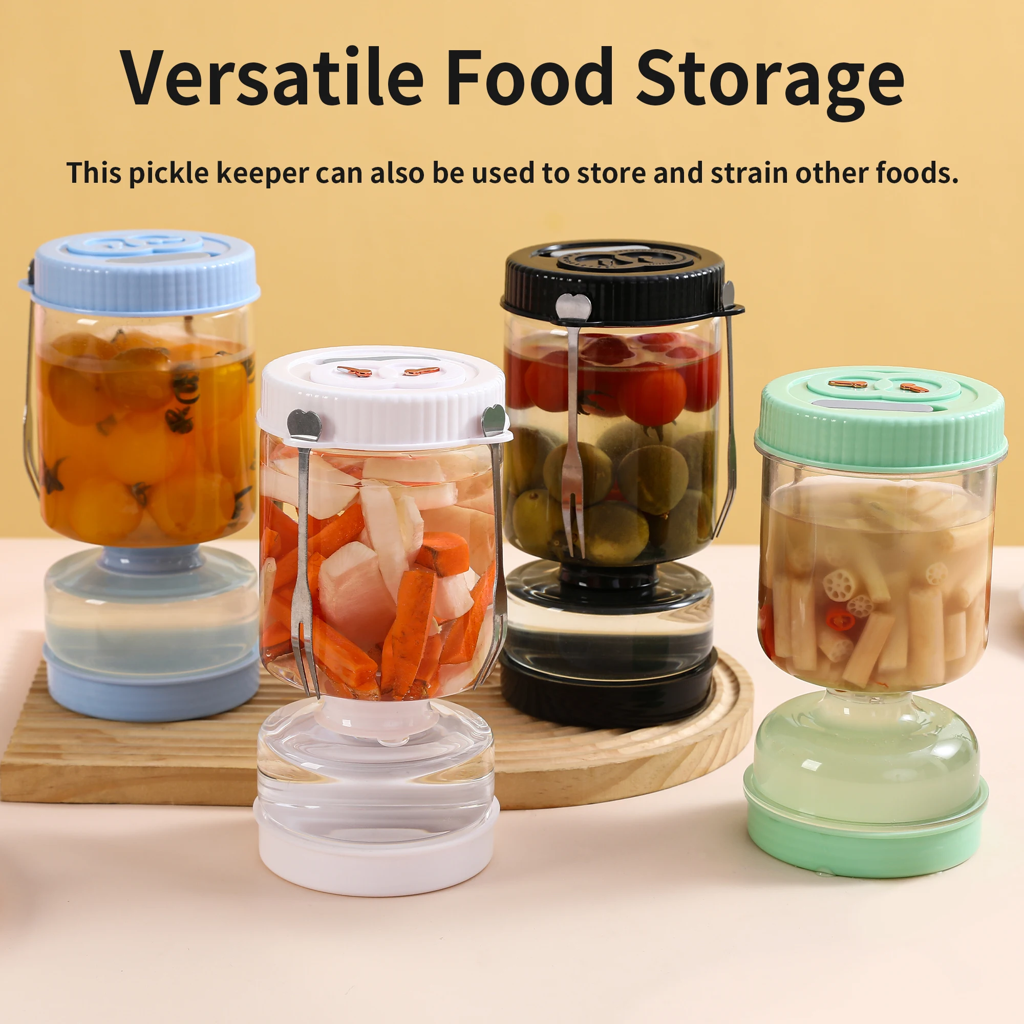 Glass Olive Pickle Strainer Jar Hourglass Shape with Flip Lid Airtight Food Storage Container