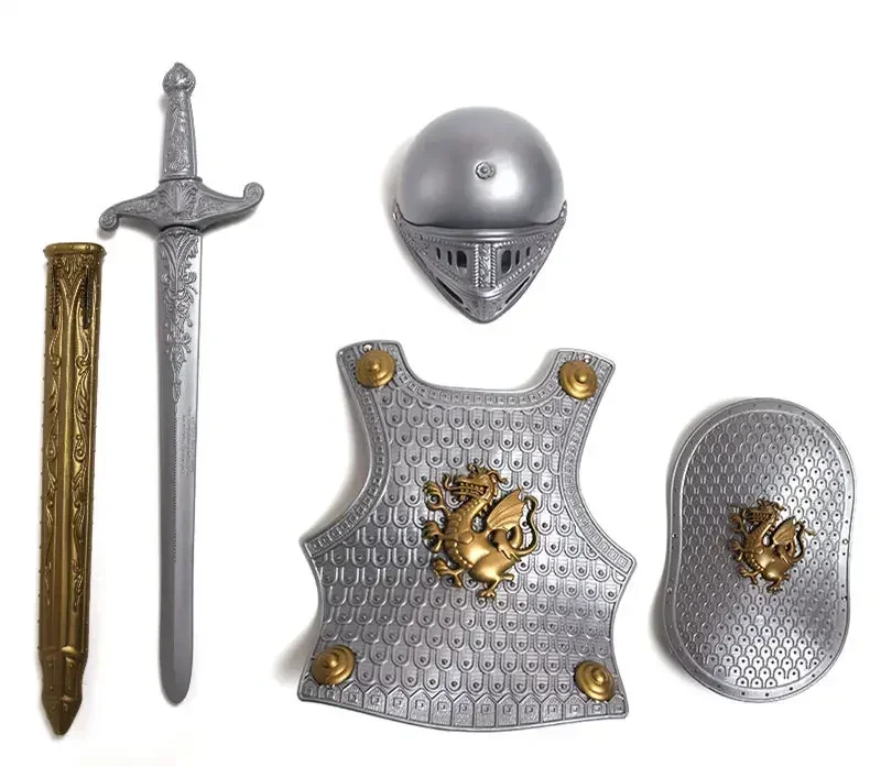 Armor+Shield+Sword+Helmet 4-piece/Set Hero Knight/Gladiator Halloween Warrior Children's Role Playing Costume Party Boy Game Toy