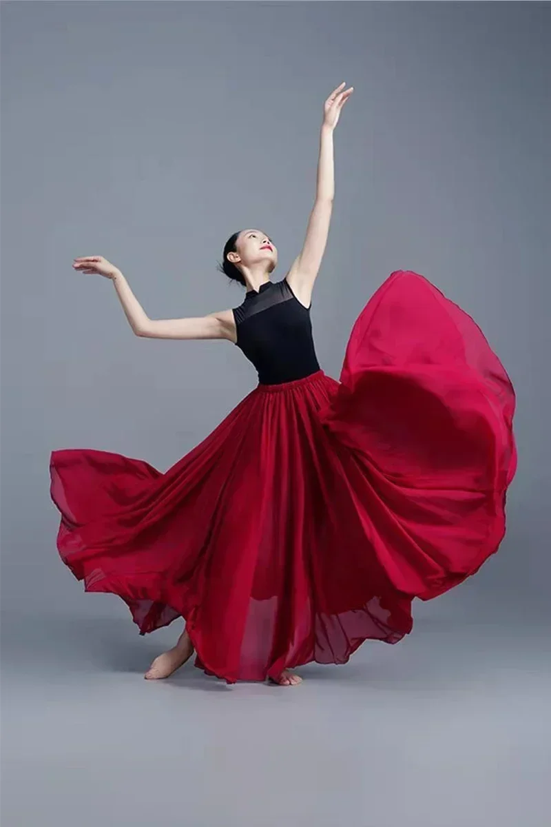 Klasyczne stroje do tańca damskie elegancka spódnica duża spódnica z szerokim zamachem taniec nowoczesny taniec orientalny Hsinchiang spódnica do ćwiczeń długa spódnica z gazy
