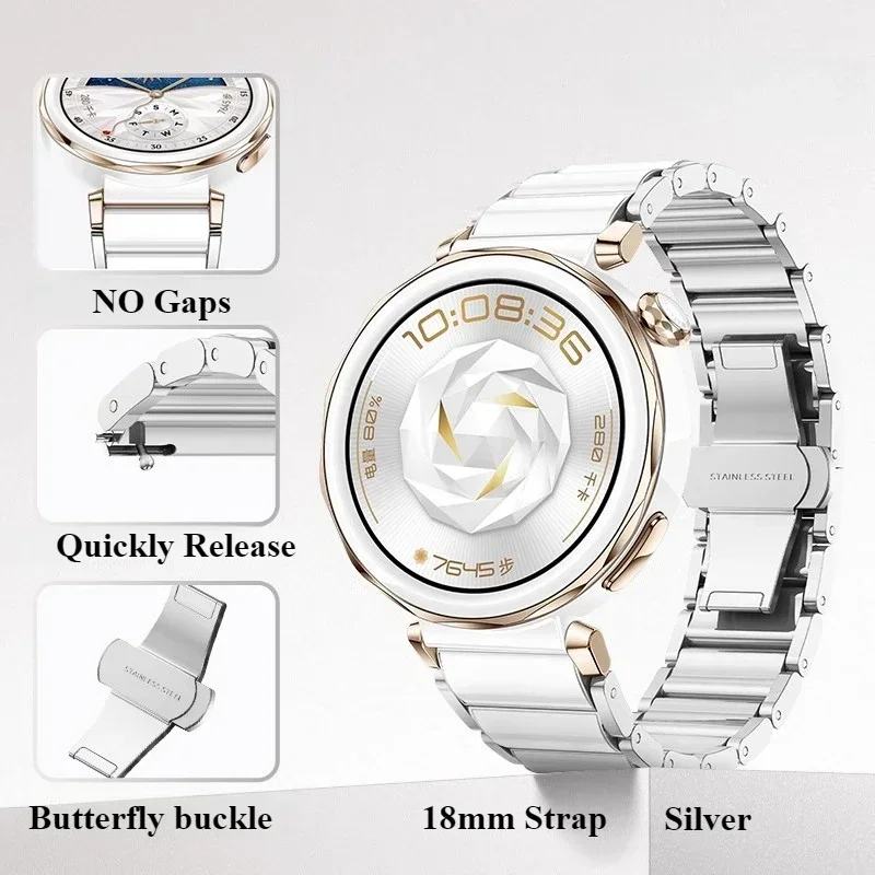 18mm Ceramic Strap for Huawei Watch GT6/5/4 41mm/GT5 Pro 42mm Delicate Bracelet Wristband for Huawei Watch GT6 Metal Watchband