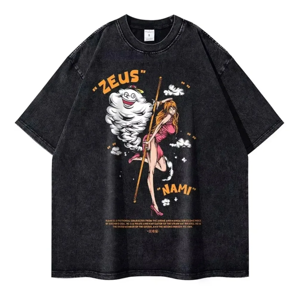 

2025 new retro washed T-shirt oversized streetwear trendy comic top T-shirt 100% cotton loose and versatile casual T-shirt