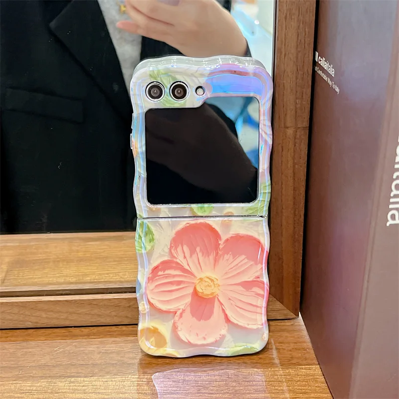 

Wave Oil Painting of Flowers Phone Case for Samsung Galaxy Z Flip 6 5 4 3 Protective Back Cover for ZFlip4 ZFlip5 ZFlip6 Case