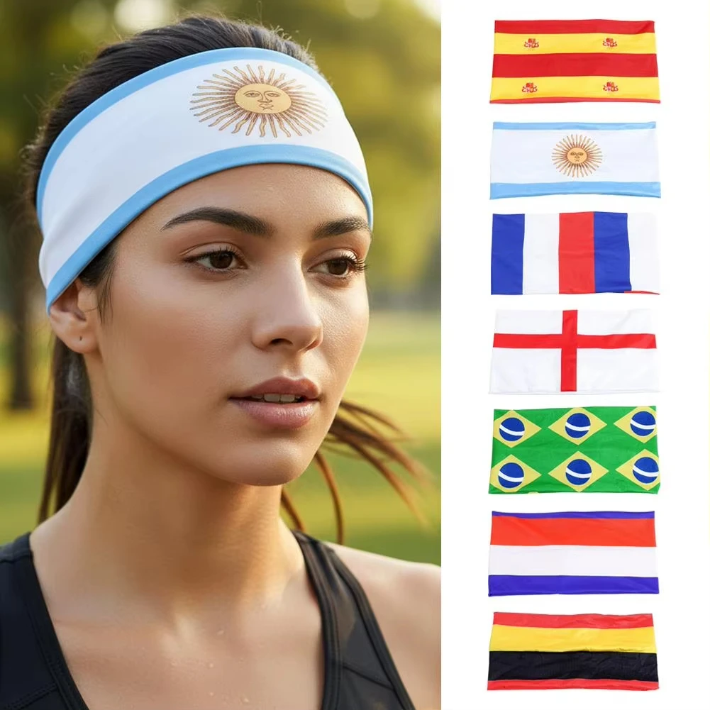 Diadema Deportiva Elástica con Bandera Nacional Estampada de Argentina, España, Francia, Brasil, Inglaterra y Alemania, para Fanáticos del Deporte, Fitness, Running y Ejercicio