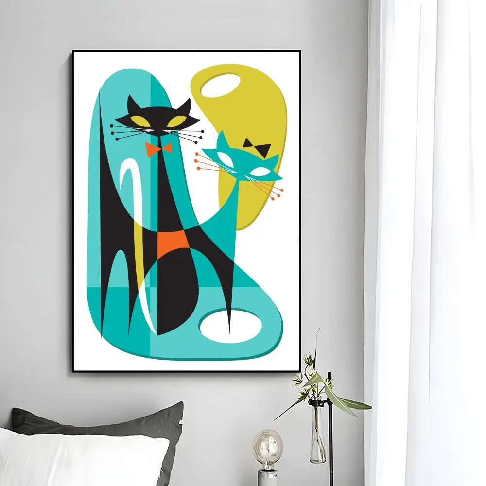 Mid Century Black Cat Poster HD art sticky wall waterproof home bedroom bar aesthetic decoration - view 4