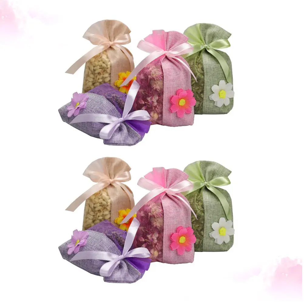8Pcs Empty Floral Drawstring Pouch Bags Linen Sachet for Aromatherapy Lavender Spice Herb Tea Flower Tea Storage Gift Purple