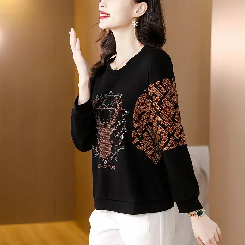 

Модный новый свободный топ, женская толстовка с длинными рукавами, одежда для мам среднего возраста, нижняя часть